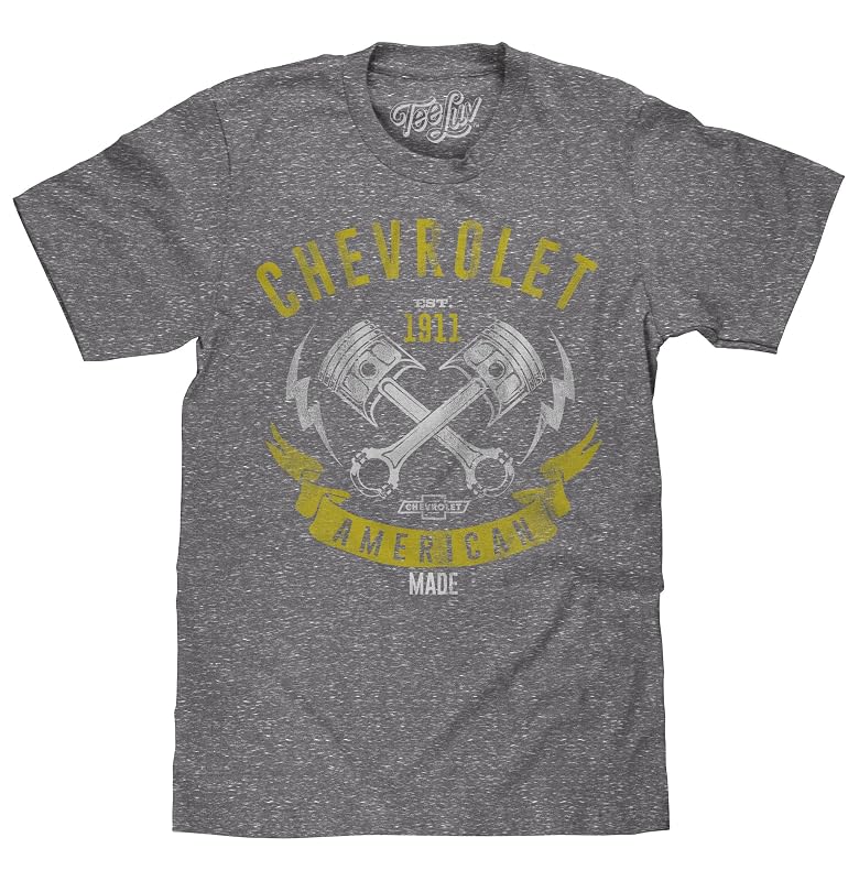 Camiseta masculina Tee Luv Chevrolet com estampa de pistões cruzados Graphite Snow Heather tamanho M