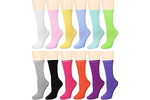 12 Pairs Women's Premium Cotton Crew Socks in Assorted Colors