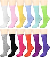 Falari Women's Cotton Crew Socks 12 Pairs Assorted Colors - Breathable Comfort & All-Day Fit