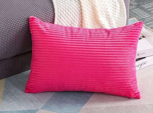 TangDepot, Juego de 2 fundas de almohada decorativas de pana a rayas de terciopelo sólido a rayas (12 x 18 pulgadas, 2 piezas, color azul A05)