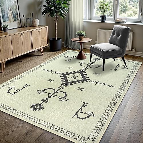 GLN Rugs - Alfombra lavable a máquina para sala de estar, dormitorio, cuarto de baño, cocina, impresión persa vintage decoración del hogar,