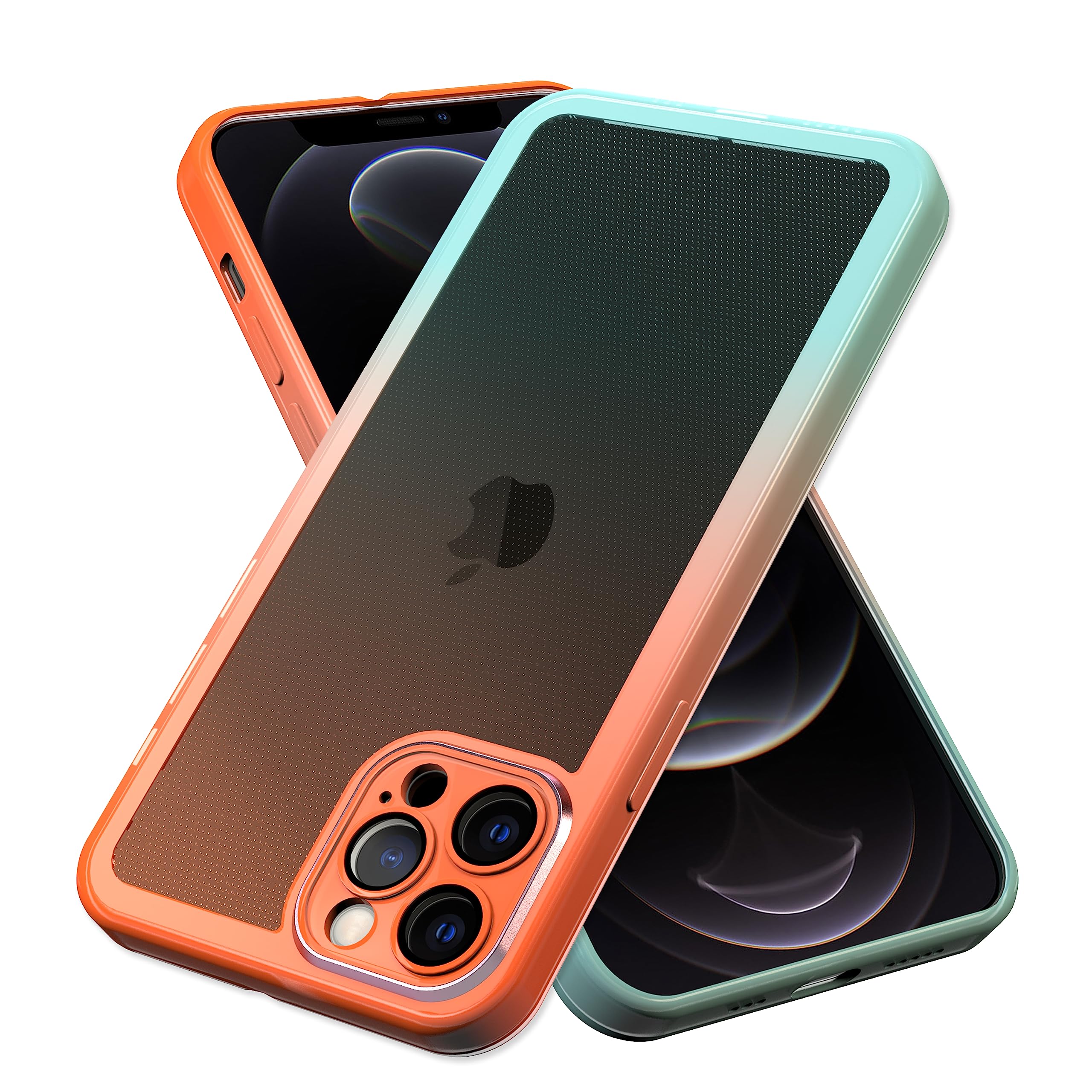 N NEWTOP Cover Moda 02 TPU Compatibile per iPhone 12 Pro, Colorata Sfumata Trasparente Opaca Morbida Flessibile Custodia con Protezione Fotocamera in Vetro Temperato Completa e Cromata (Arancione