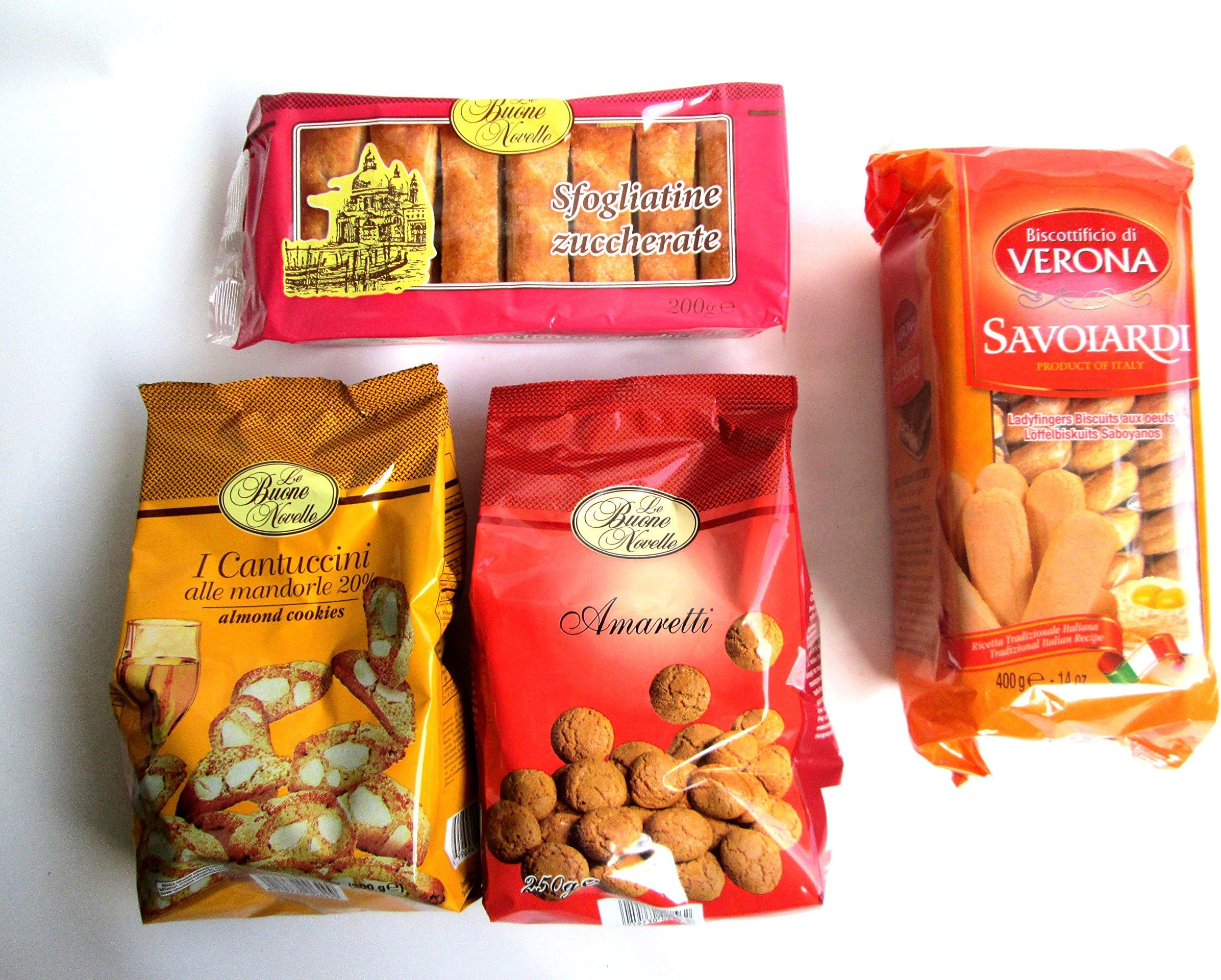 Le Buone Novelle: Cookie Set of Italian Specialties! (Amaretti, Cantuccini, Savoiardi, Sfogliatine Zuccherate) [ Italian Import ]
