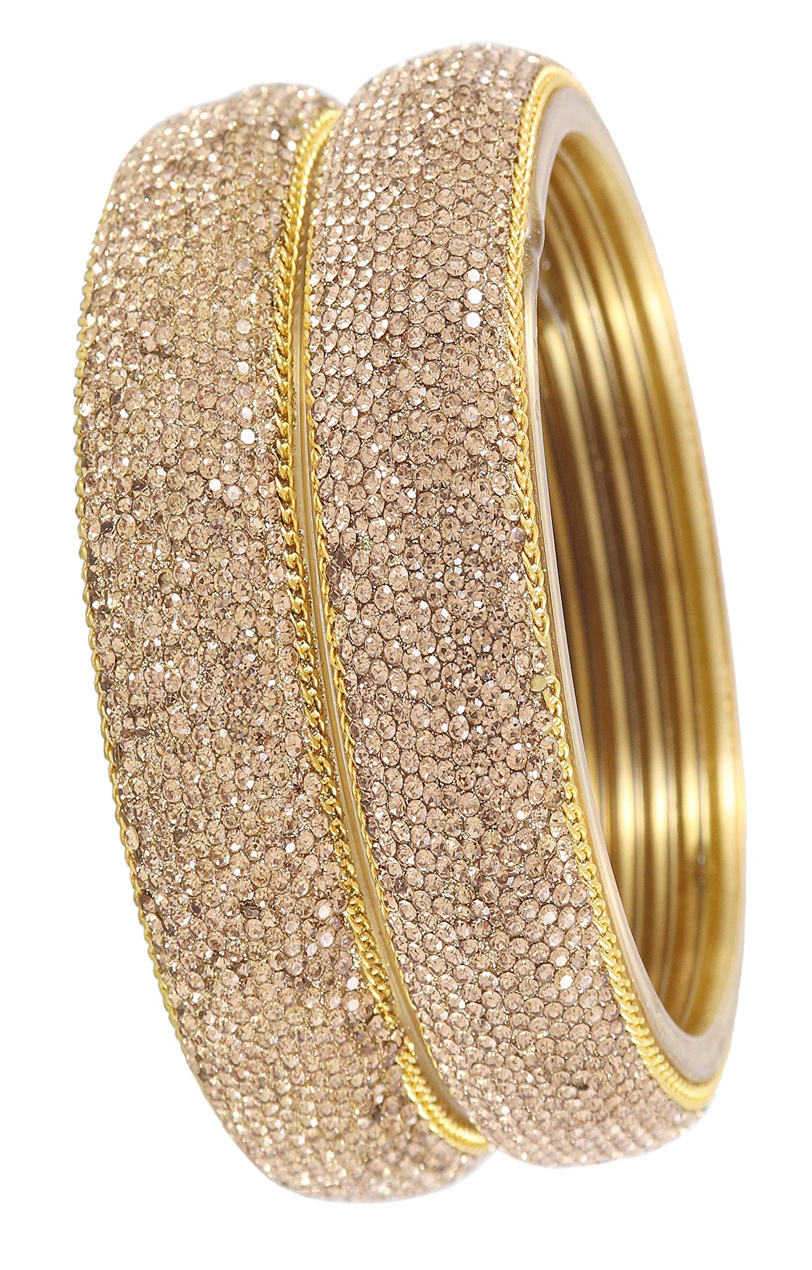 ZULKA Stylish Glass Kada Set For Women & Girls with Zircon Stone & Golden Chain Design | Trendy Glass Bangles Set | Stylish Kada Set | Traditional Glass Kada Bangles Set of 2-(NAB48-Golden-2.8) (B08M6CP74B) Amazon Price History, Amazon Price Tracker