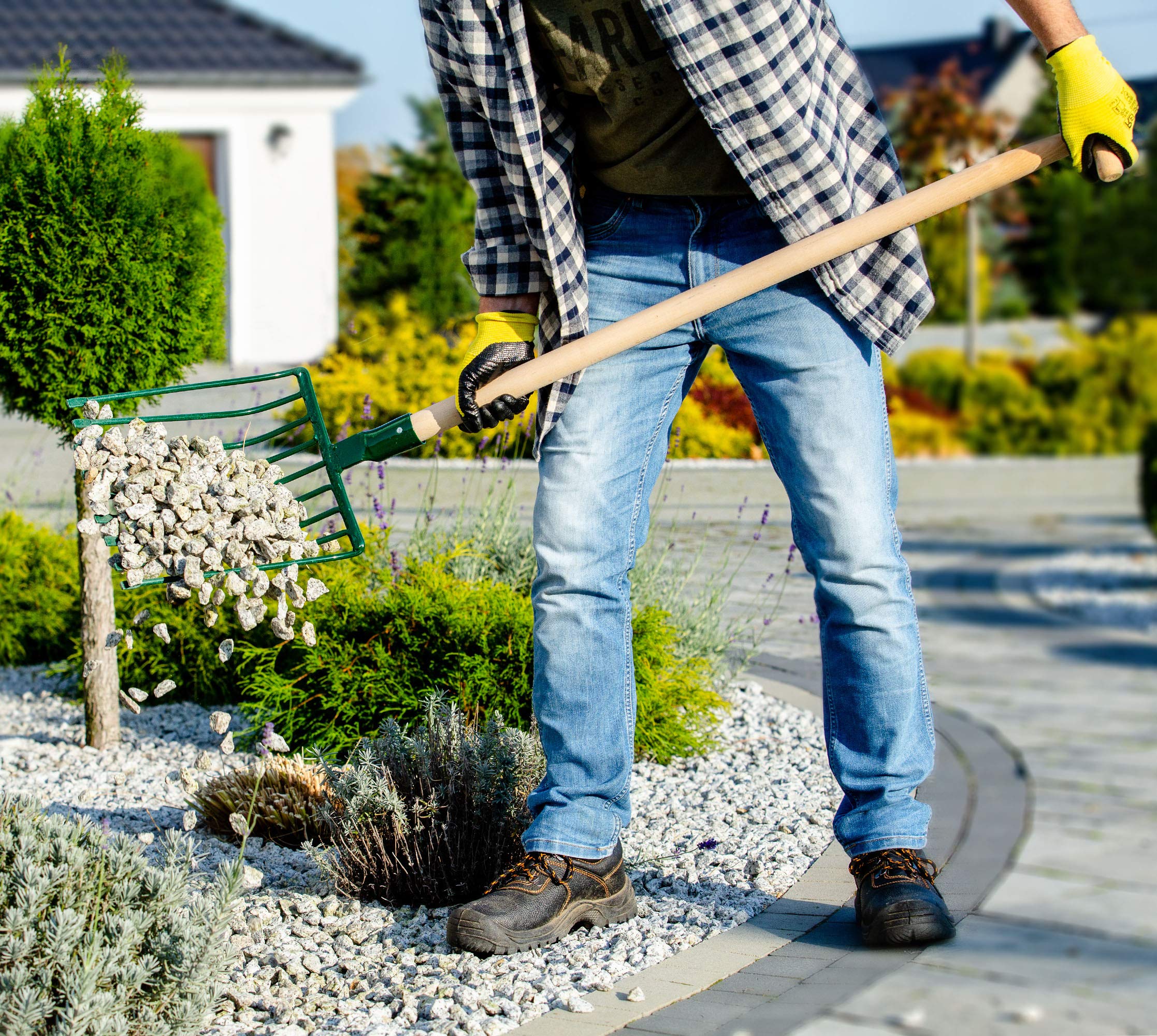 KADAX Stone Fork, forke con Una Lunga Maniglia in Legno, 9 Denti, forchetta Vanga, forchetta Fieno, Tomba Tomba, forchetta pallida in Acciaio, forchetta Pietra forchetta da Giardino (Manico T)