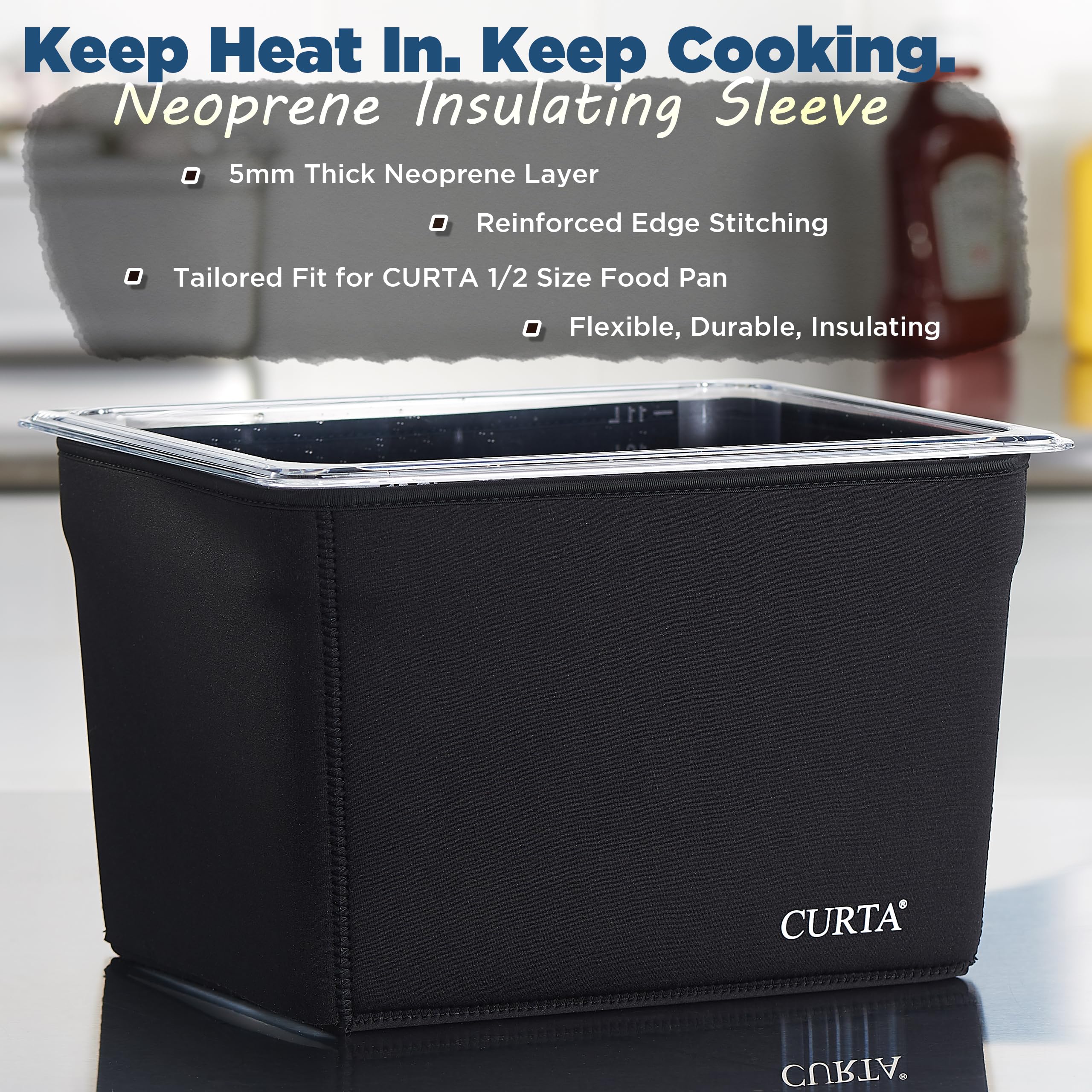 CURTA 12 Qt Sous-Vide-Behälter-Set mit eingekerbtem Deckel, Trennwand und Isolierhülse, 1,27 cm tiefes Polycarbonat-Wasserbad, passend für Anova und die meisten Herde (Tauchzirkulator nicht im