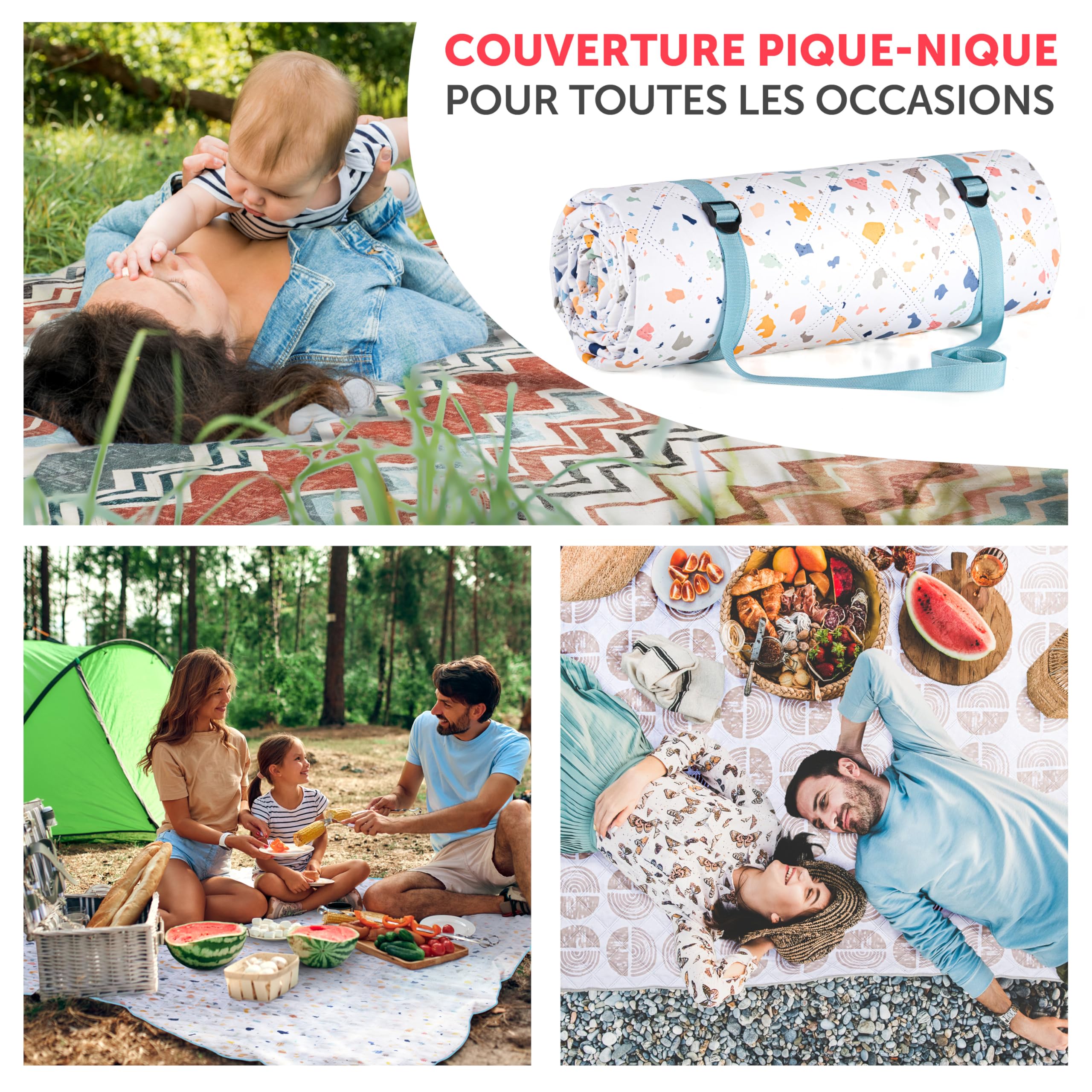 Blumtal Couverture Pique Nique - Couverture Imperméable 200x200 - Tapis de Plage Anti-Sable Lavable - Plaid Imperméable - Nappe Pique Nique en Tissu Oxford Robuste - Motif Terrazzo
