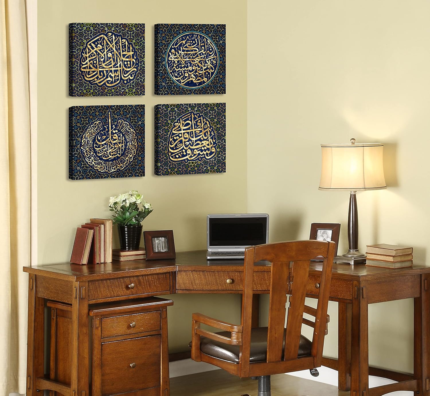 DJSYLIFE Islamic Wall Decor Arabic Calligraphy Wall Art Muslim Canvas Painting Ramadan Decorations Religious Pictures Quran Artwork Living Room Bedroom Decor 12''X12''X4