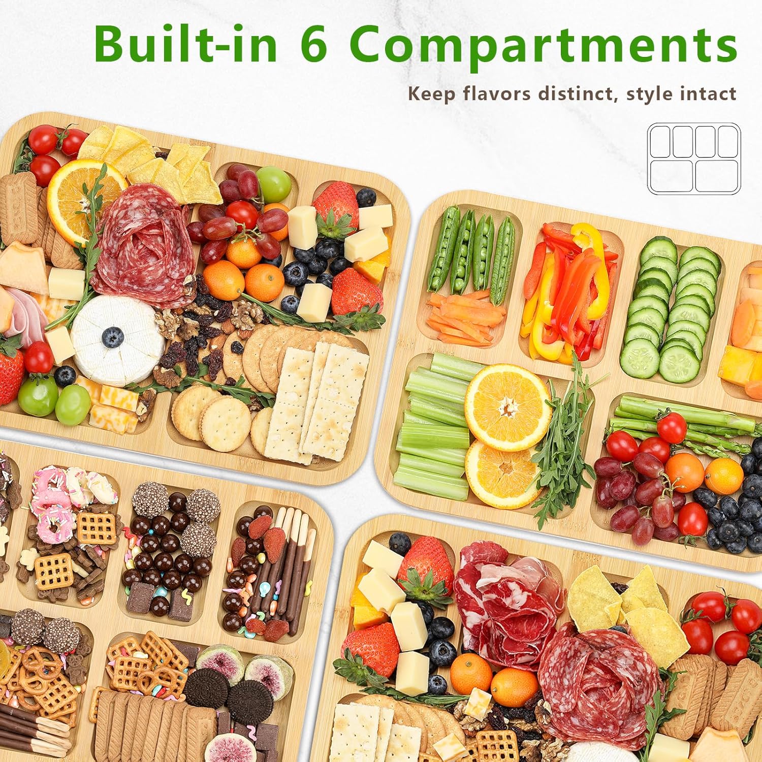 Charcuterie Board Set with Lid and Handle, Portable Travel Bamboo Cheese Board Set with 4 Cheese Tools, Gift for Housewarming, Thanksgiving, Picnics, Christmas (15"x11"board & 10" round board)