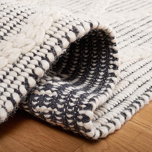 Miniatura 6 de SAFAVIEH Natura Collection - Alfombra de área de 6 x 9 pies, color negro y marfil, hecha a mano de lana estilo bohemio con enrejado, ideal para