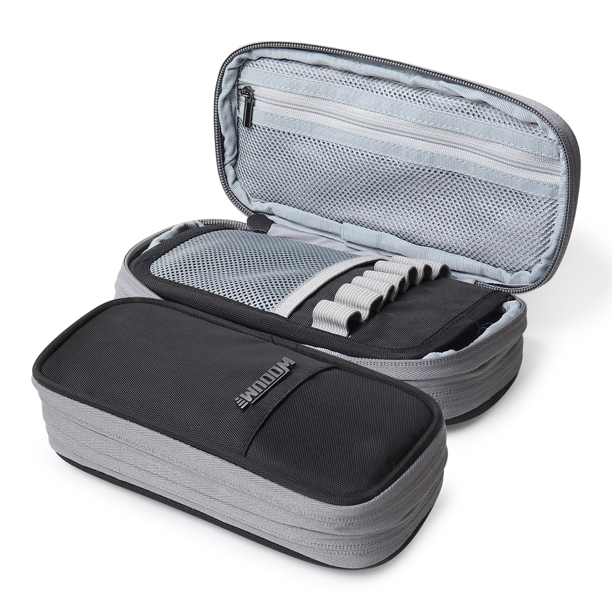Wooum Polyester Expandable Pencil Pouch Big Pen Case Office College School Large Storage High Capacity Pouch Holder Organizer (Black-Grey)