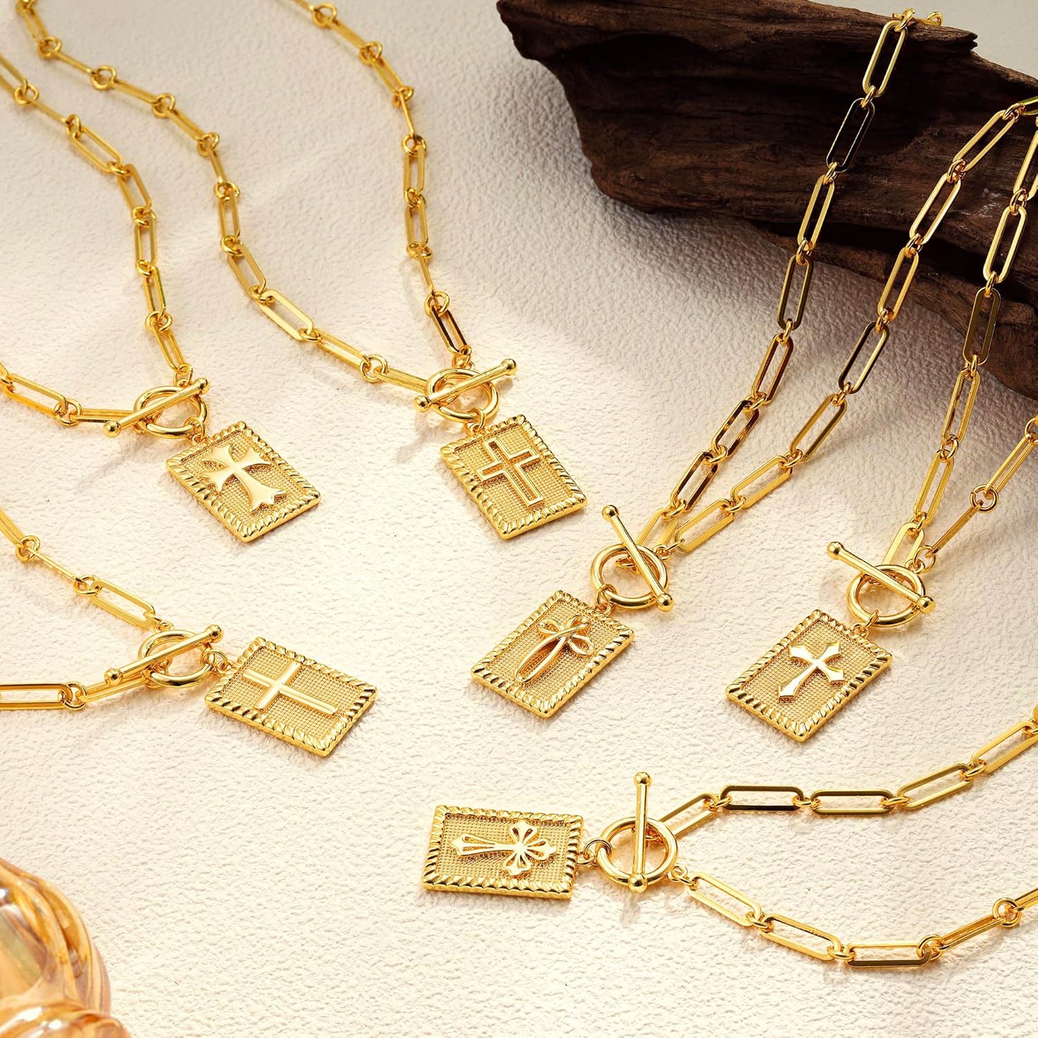 Cross Necklace for Women Trendy, 18K Gold Plated Cross Pendant Charm Necklace Dainty Paperclip Chain Religious Jewelry Gifts for Christian Faith, Baptism, First Communion - Image 6