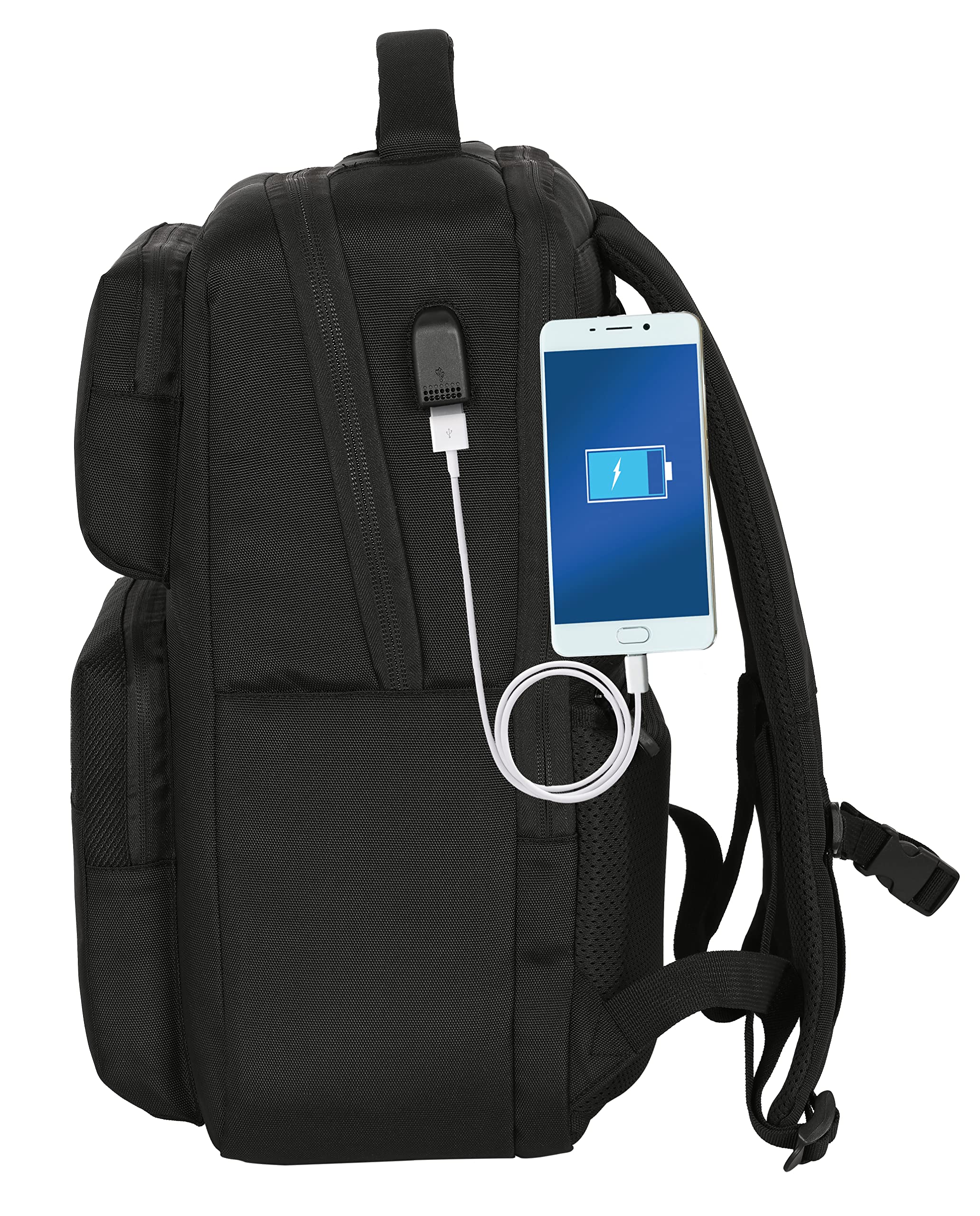 Safta REAL MADRID - Mochila para Portátil 15.6'' y USB con 2 Bolsillos, Ideal para Jóvenes de Diferentes Edades, Cómoda y Versátil, Calidad y Resistencia, 31x13x44 cm, Color Negro