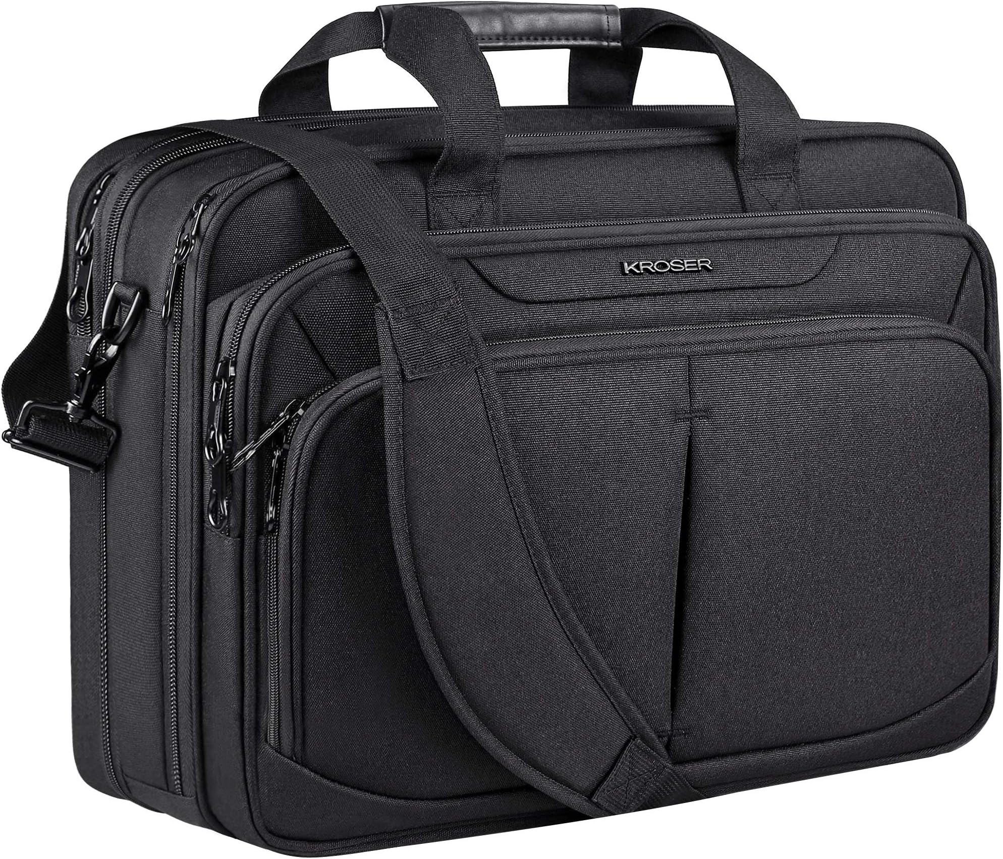 Laptop Bag for 15.6"-17" Laptop Water-Repellent Expandable Briefcase Business Messenger Shoulder Bag for School/Travel/Women/Men-Black