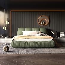 DEINPPA Contemporary Upholstered Bed with Oversized Padded Backrest, King Size Platform Bed|Thickening Pine Wood Slats|No Box Spring Needed|1000Lbs Weight Capacity-for Adult Bedroom-Green