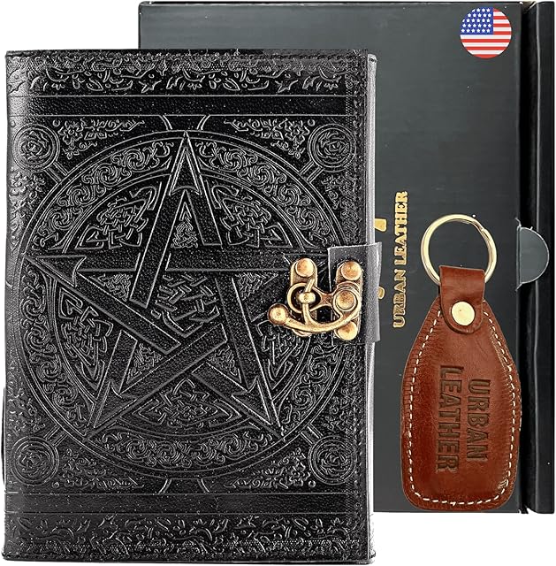 Urban Leather Black Book of Shadows - Star Pentagram Leather Journal, Unlined