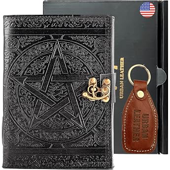 Vintage Leather Journal Black Book of Shadows Pentacle Gothic Star Pentacle Writing Notebook Goth Grimoire Wiccan Witch Pagan Gifts Decor Items Unlined Pages