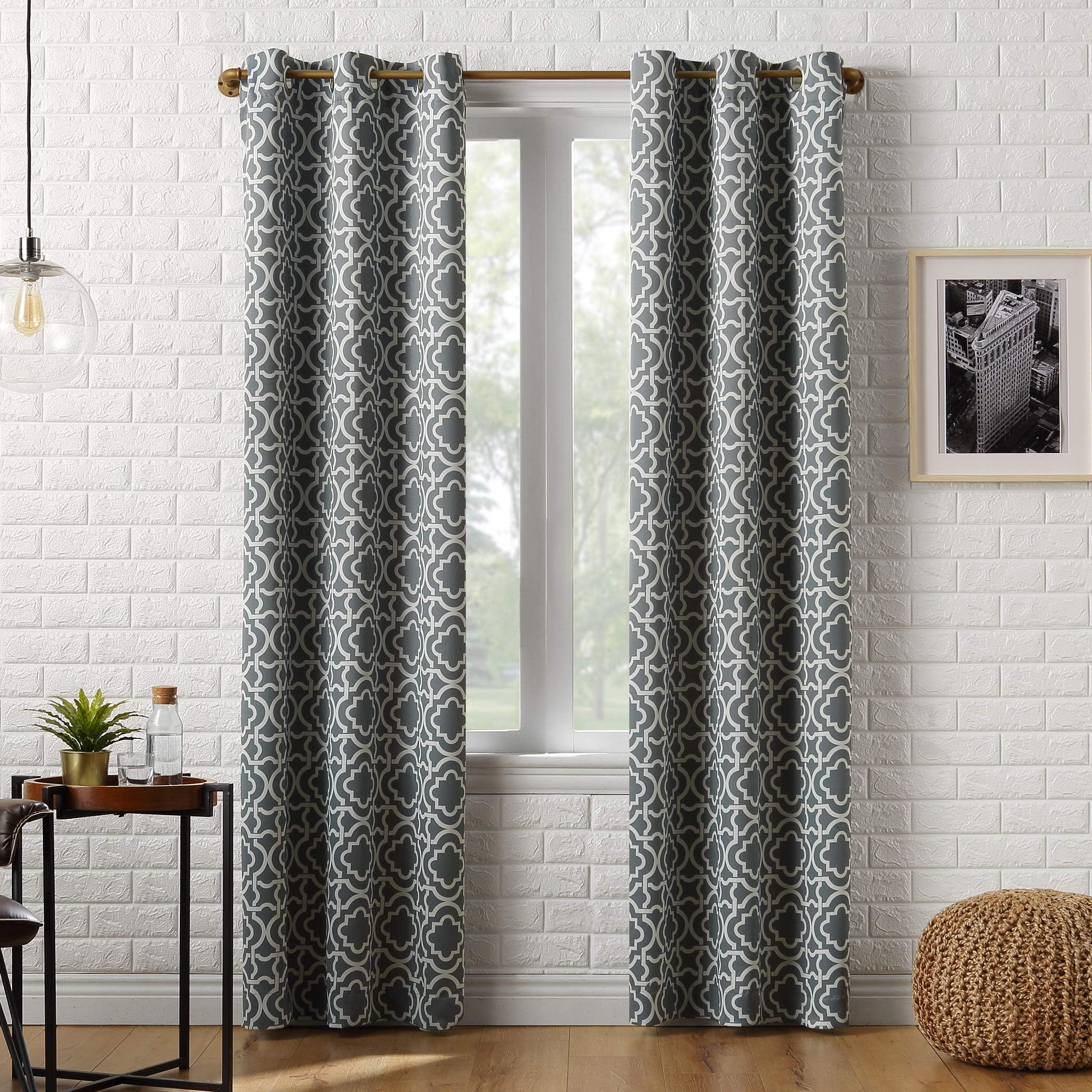 Sun Zero Barnett Trellis Blackout Grommet Curtain Panel, 40" x 95", Gray