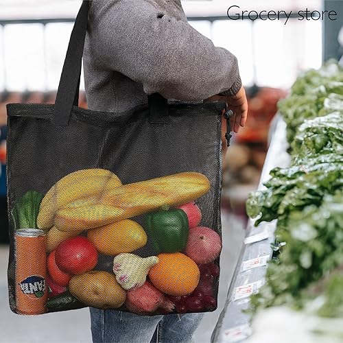 Miniatura 8 de hsmyank Paquete de 4 bolsas reutilizables de malla colorida para la playa, bolsa de compras de malla con cordón para viajes, juguetes, regalo o