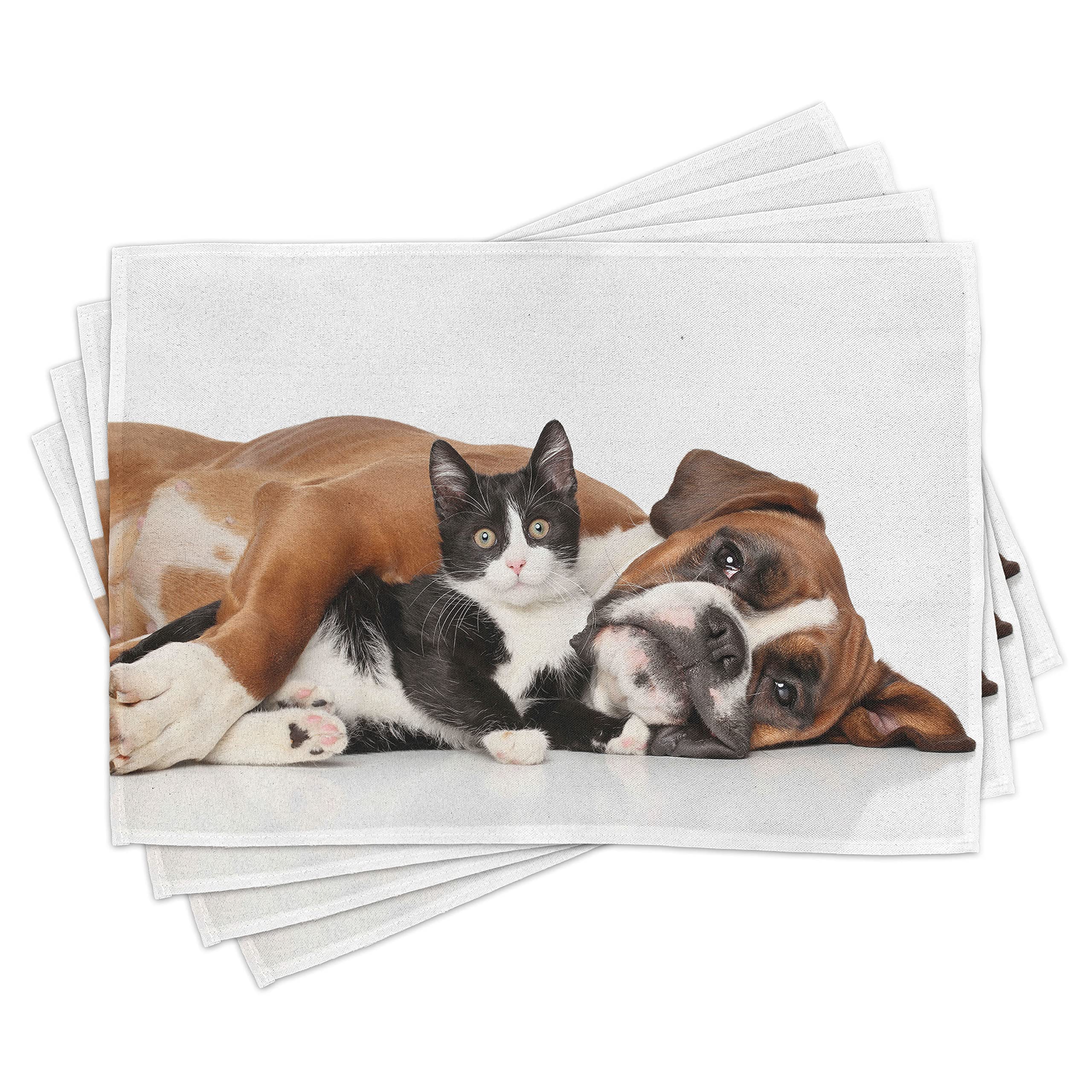 ABAKUHAUS Lot De 4 Sets De Table Chiens Et Chats - Tissu Lavable 30x45cm Noir Blanc Pour Cuisine Et Salle à Manger