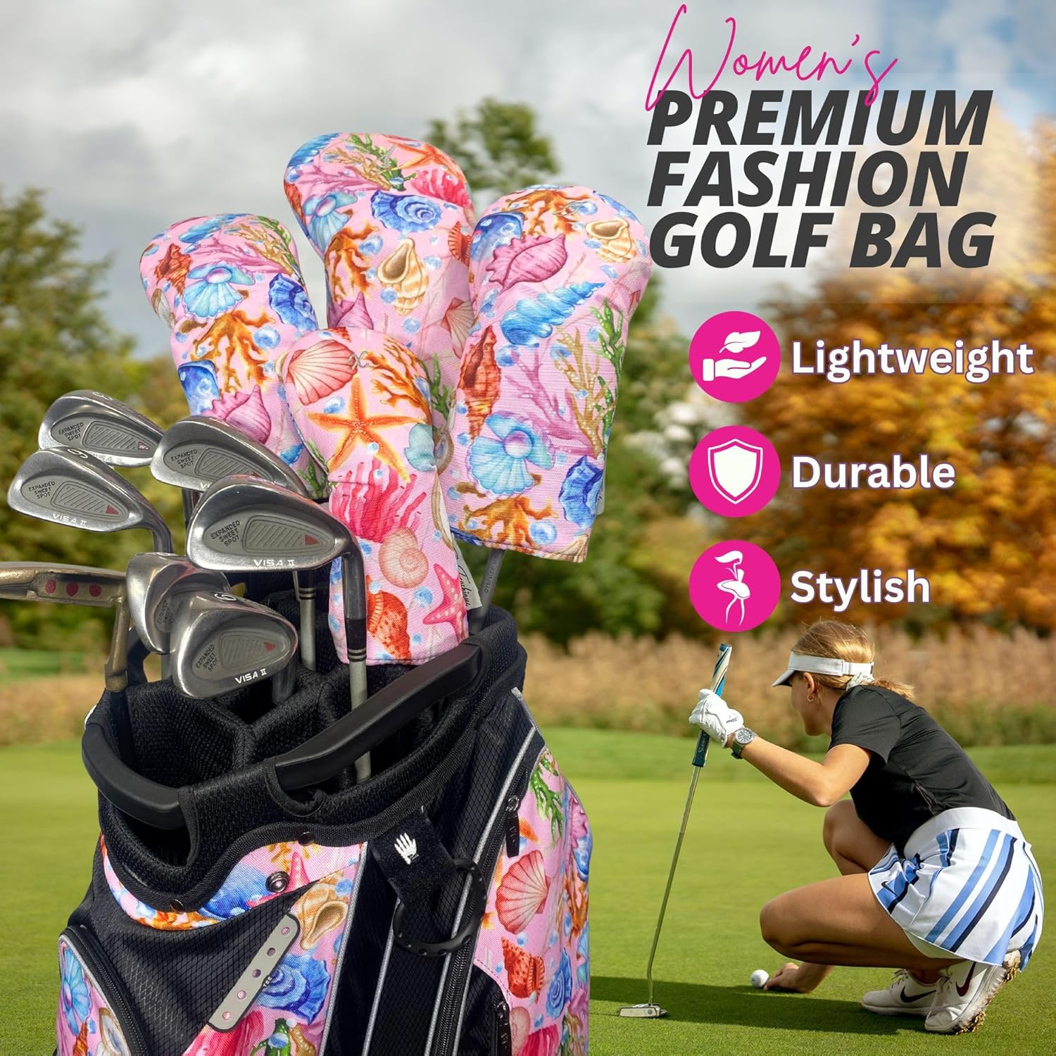 Luxury Women’s Golf Cart Bag – The Signature Series – 14-Way Organizer Top with Integrated Putter Well & Velour-Lined Valuables Pocket