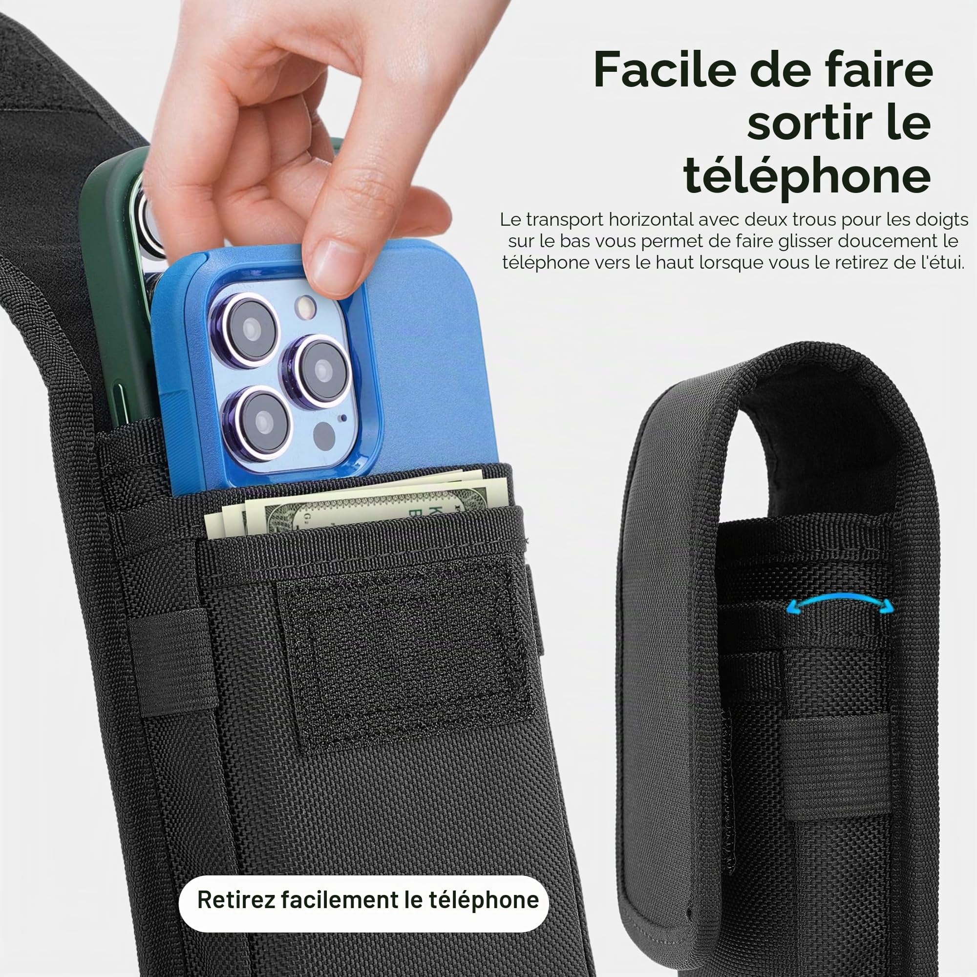 Gcepls Étui de téléphone portable double pour homme, grand sac banane en nylon pour 2 smartphones, avec passant de ceinture, pour iPhone (16, 15, 14, 13, 12, 11) Pro Max/Plus, Samsung Galaxy (S24,