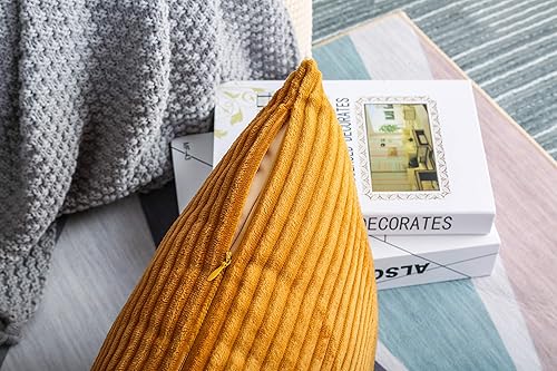 Miniatura 4 de TangDepot, Juego de 2 fundas de almohada decorativas de pana a rayas de terciopelo sólido a rayas (12 x 20 pulgadas, 2 piezas, A40 naranja crema)