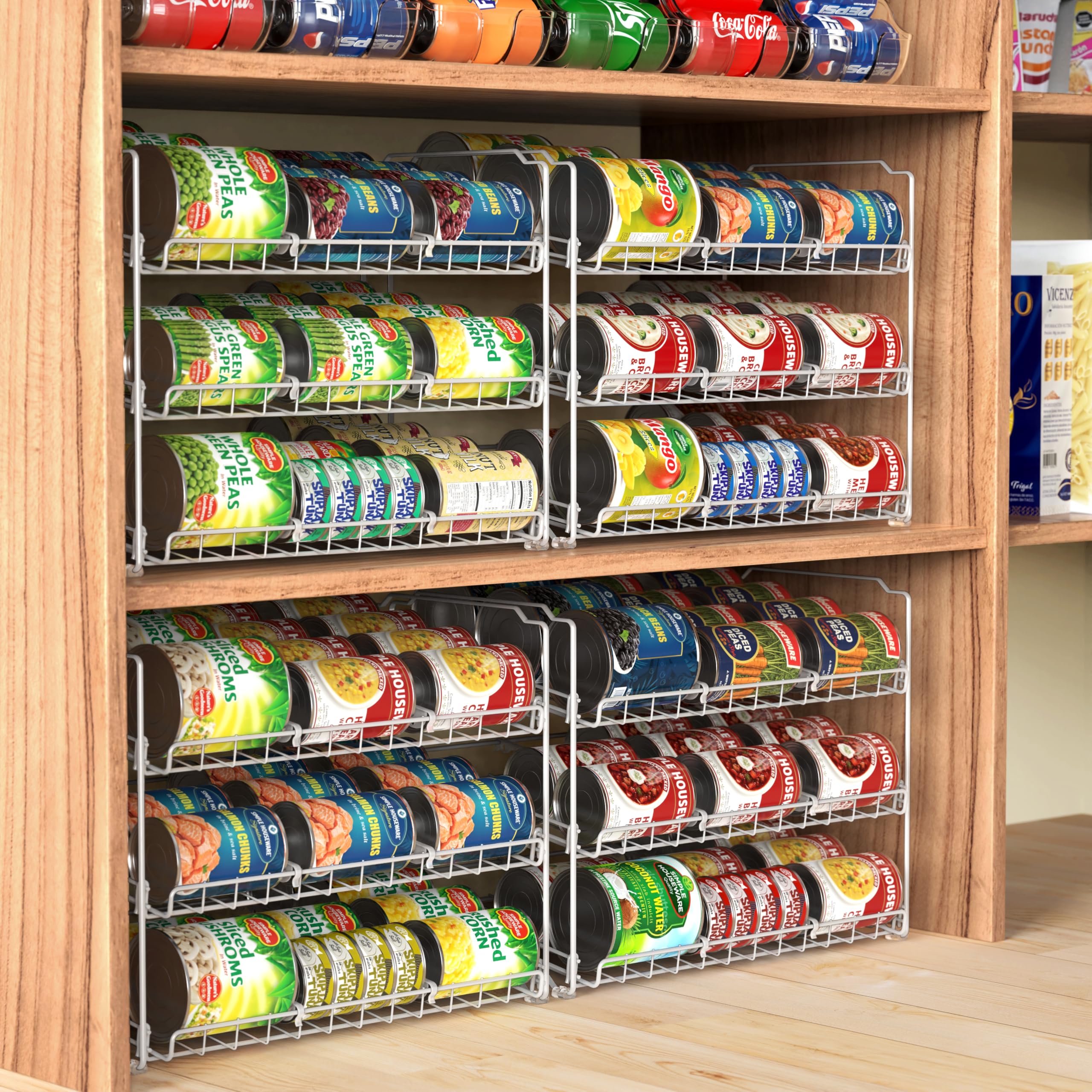 Simple Houseware Stapelbarer Dosenregal-Organizer, Weiß | Dosenspender für Speisekammer/Schrank, verstellbare Trennwände, 29,2 cm D x 43,2 cm B x 34,92 cm H