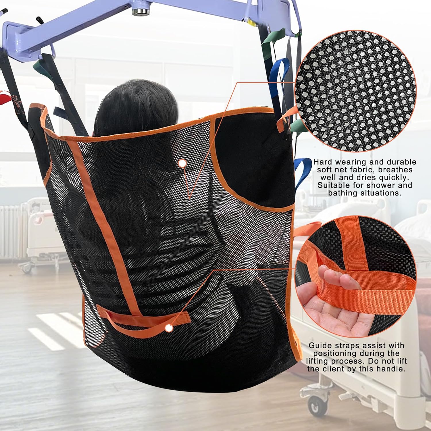 MDSTOP Universal Full Body Patient Lift Sling, Transfer Sling for Elderly & Disabled with Padded, Patient Aid Lift Medical Sling for Shower Bath, Transfer, Positioning and Lifting (Black, L)