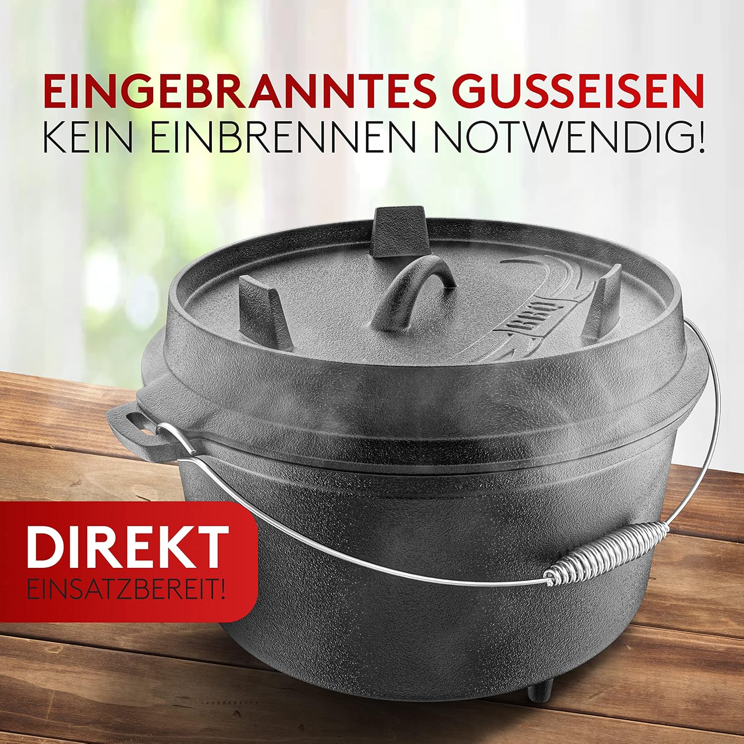 Dutch BBQ Oven Set [7L] - Cast Iron Cooking Pot with Legs and Lid - With Spiral Handle for Optimal Grip - Includes Lid Lifter image 3