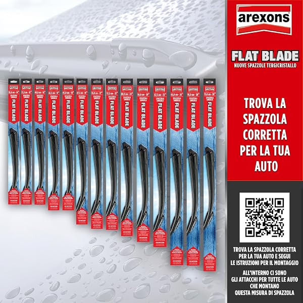 AREXONS - Spazzola Flat Blade 45cm con Kit Adattatori per Tergicristalli Tradizionali e Nuova Generazione, Design Aerodinamico, Gomma Grafitata, Struttura Plastica Alta Resistenza - 5