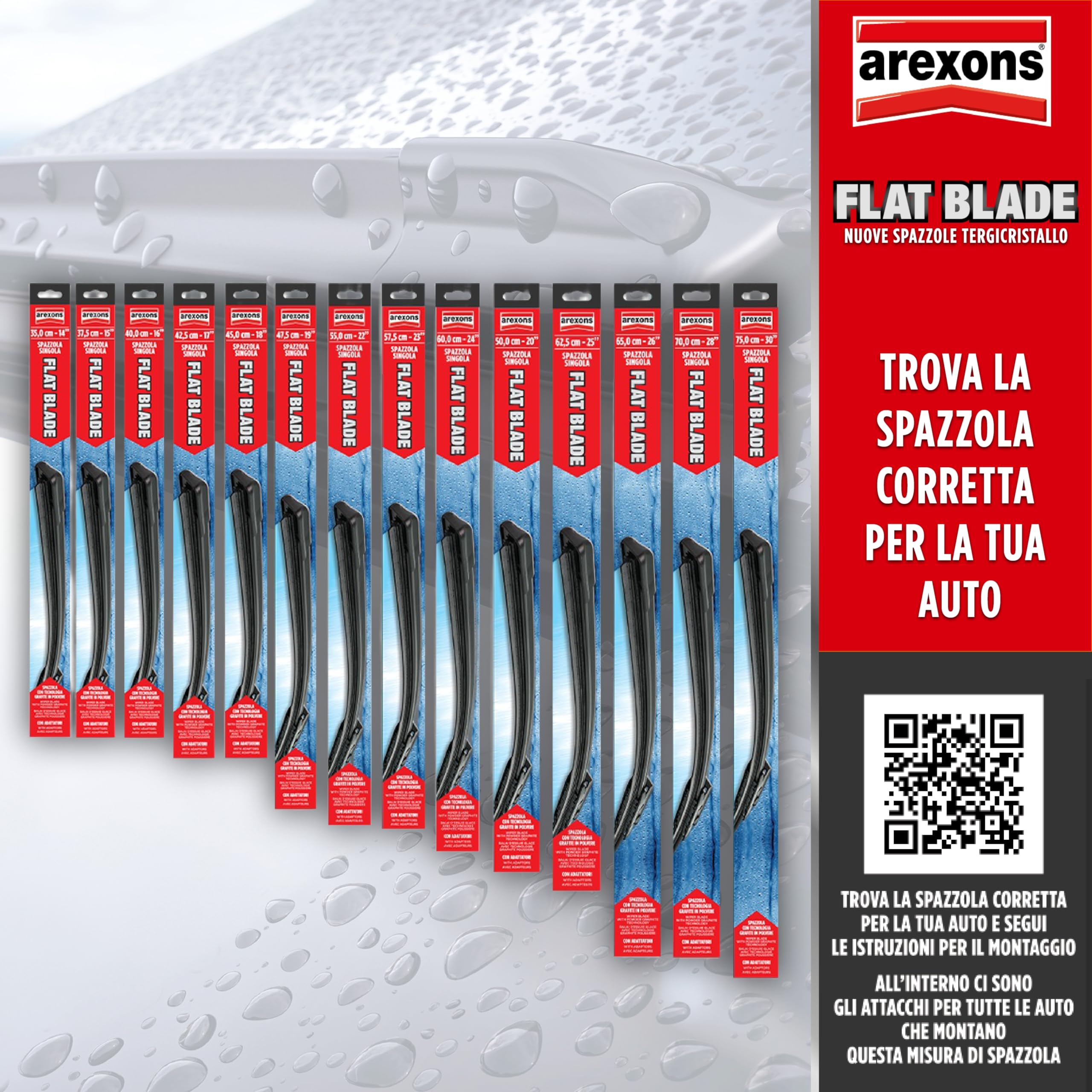 AREXONS - Spazzola Flat Blade 45cm con Kit Adattatori per Tergicristalli Tradizionali e Nuova Generazione, Design Aerodinamico, Gomma Grafitata, Struttura Plastica Alta Resistenza - 5