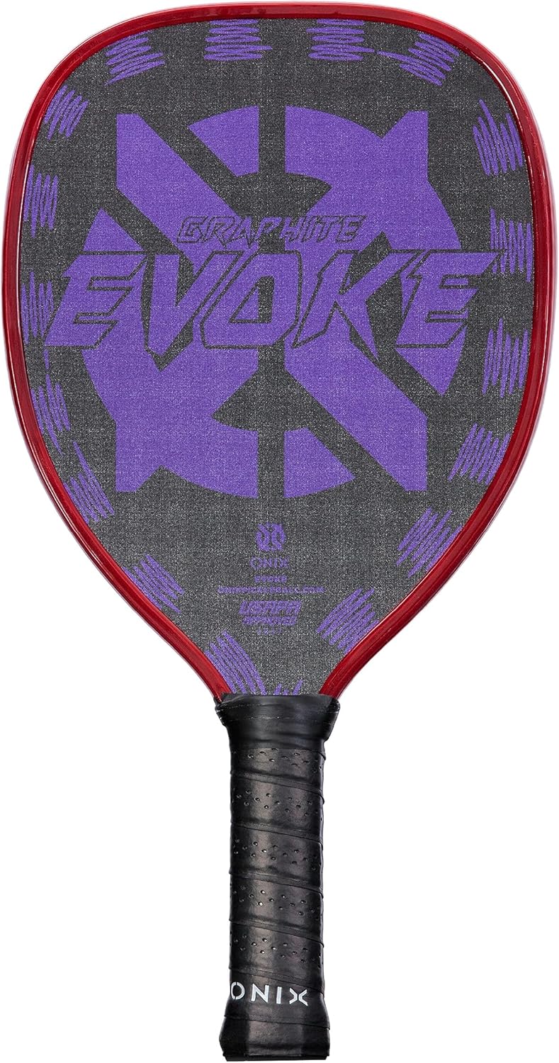 Onix Graphite Evoke Tear Drop Pickleball Paddle Features Tear Drop Shape, Polypropylene Core, and Graphite Face, Purple