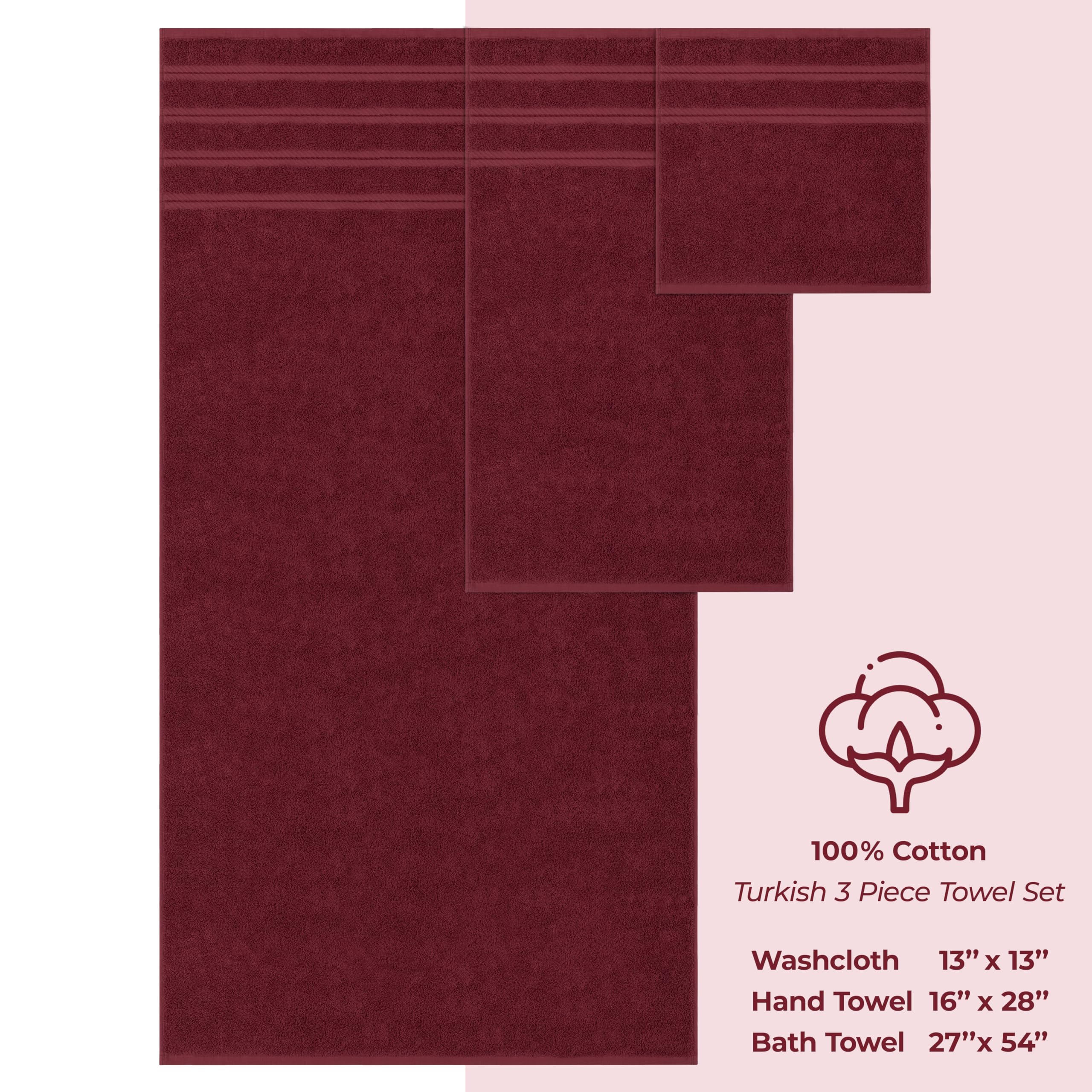 American Soft Linen Set di Asciugamani Premium da 3 Pezzi, 1 Asciugamano da Bagno, 1 Asciugamano per Le Mani, 1 salvietta, Asciugamani turchi in 100% Cotone per Il Bagno, Set di Asciugamani Rosso