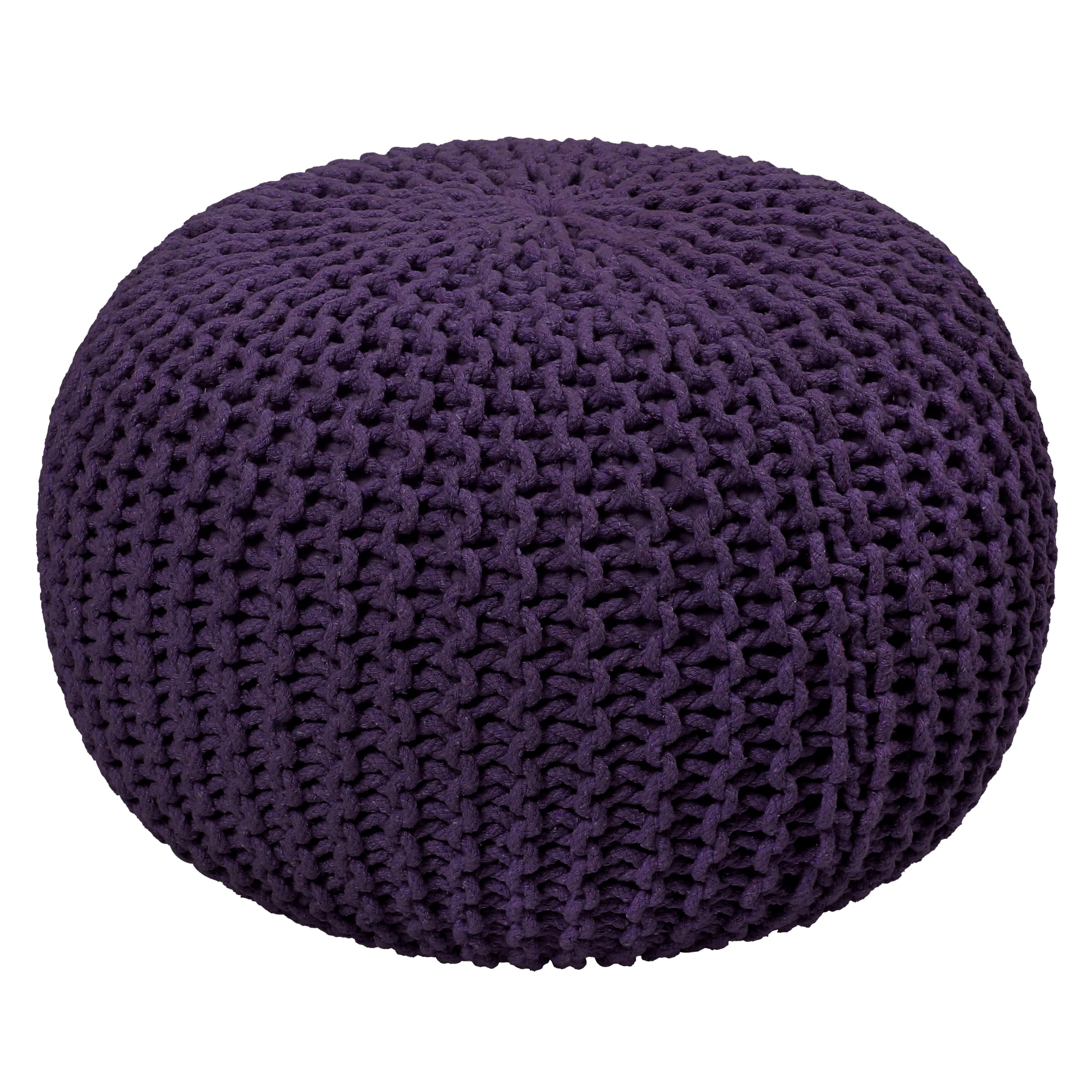 COTTON CRAFT Round Dori Pouf - Cotton Braid Cord Cable Knitted Ottoman - Foot Stool - Footrest - Floor Pouf - Woven Ottoman - Bean Bag - Living Room