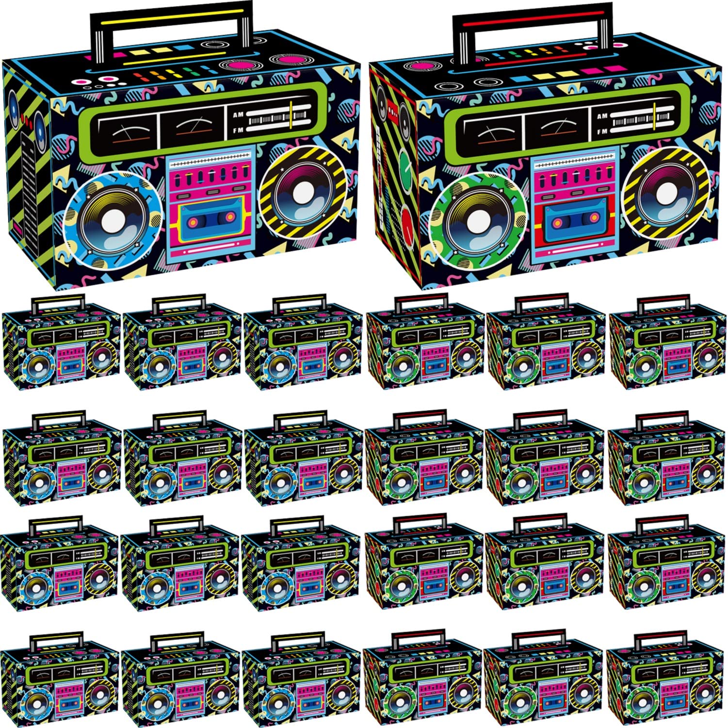 24pcs 80s 90s Novelty Party Favor Boom Boxes Back to The 80s Hip Hop Theme Retro Radio Gift Boxes for Birthday 1980 Party Pecorations