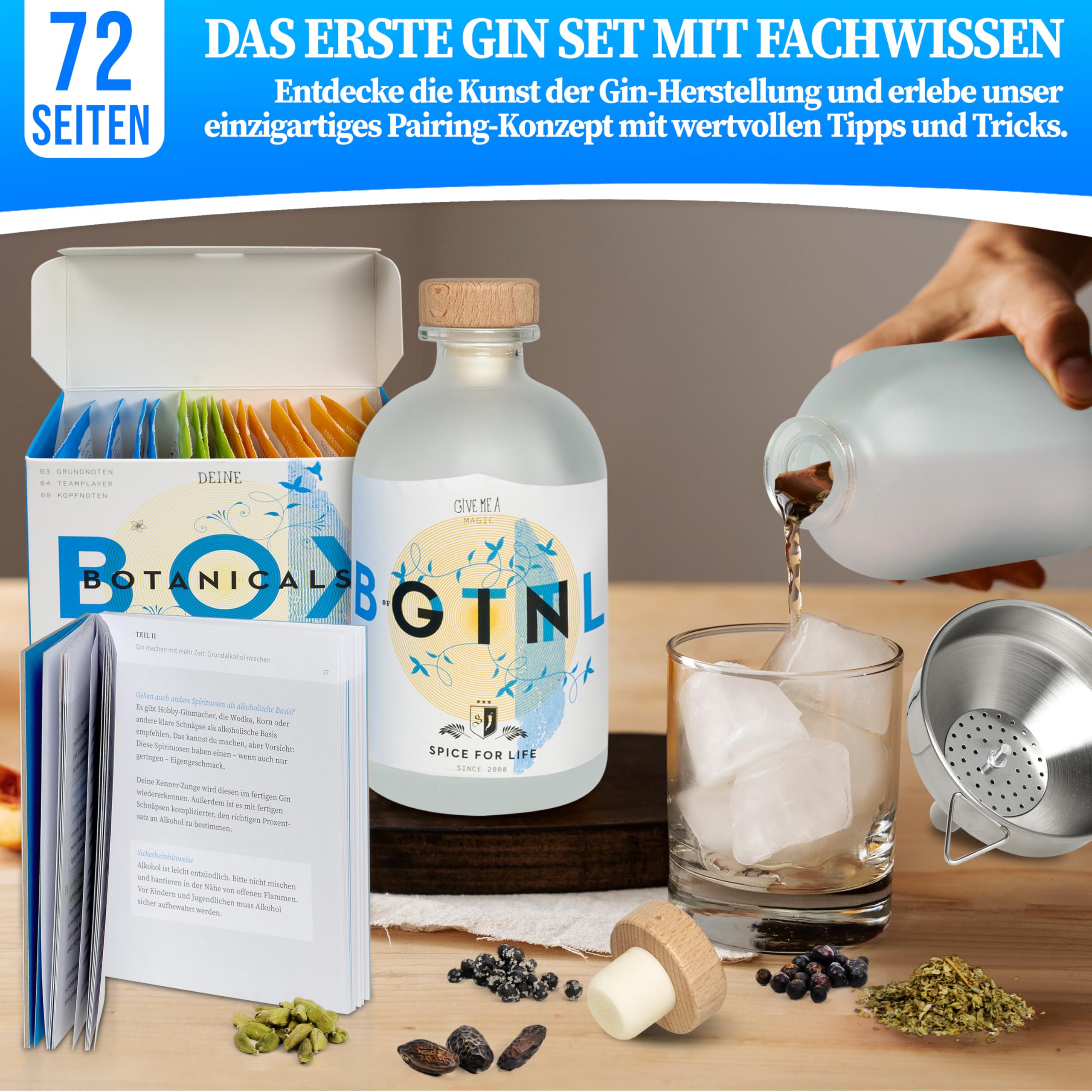Diy Gin Box inkl. 0,5l Grund Alkohol Gin Buch | Pairing Konzept | 15 seltene Gewürze | Gin selber machen | Gin Set | Gin Baukasten | Gin Geschenkset
