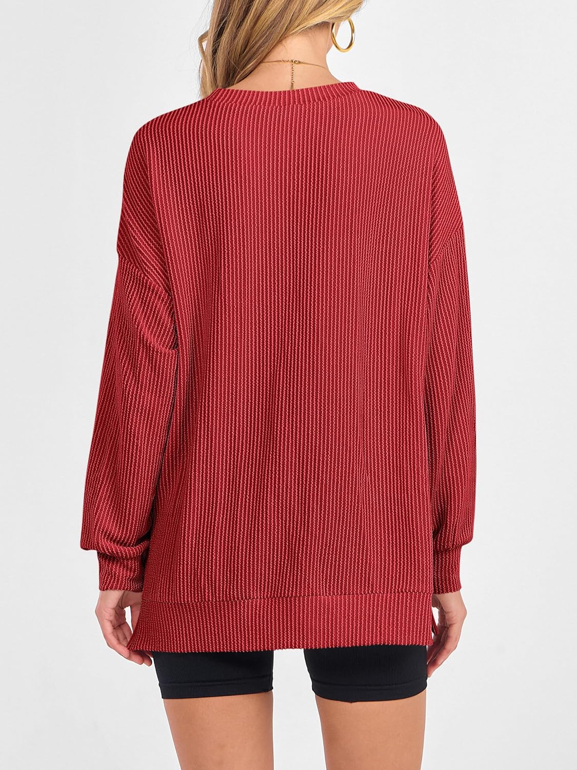 ANRABESS Womens Oversized Long Sleeve Shirts Ribbed Knit Tunic Tops Side Spilt Casual 2025 Fall Outfits - Image 4