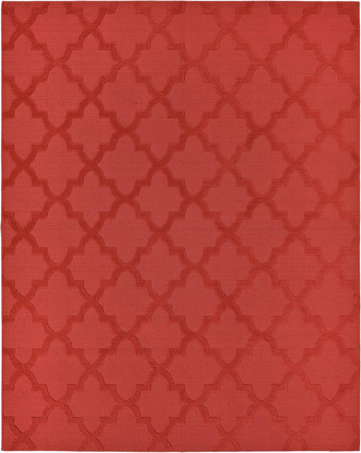 Garland Rug Quatro Chili Red 9' x 12' Cut-Loop Trellis Area Rug –Soft, Comfortable, Stylish & Budget-Friendly Rug in a Beautiful Solid Chili Red