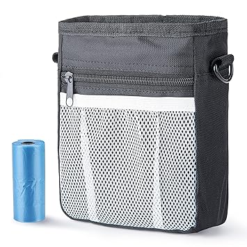 Premium Dog Treat Training Pouch Bag with Waste Bag- Pet Accessories Bag for Doggie Walking, Hiking - Large Capacity - Free Your Hands ? Four Ways to Wear - Black