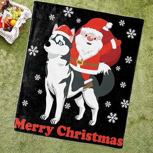 Miniatura 4 de Manta de franela de forro polar de Navidad con Papá Noel Riding Husky, manta ligera para niños y niñas, regalo para Navidad, manta suave para todas