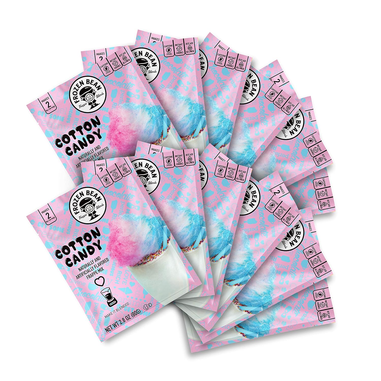 The Frozen Bean - Frappe Mix, Coffee Drink with 100% Arabica Coffee, Contains 36mg of Caffeine per Serving, Enjoy Hot or Cold, Certified Kosher, Halal, Gluten Free, 12 Packets, 2.8oz each (12 bags, Hot Chocolate)