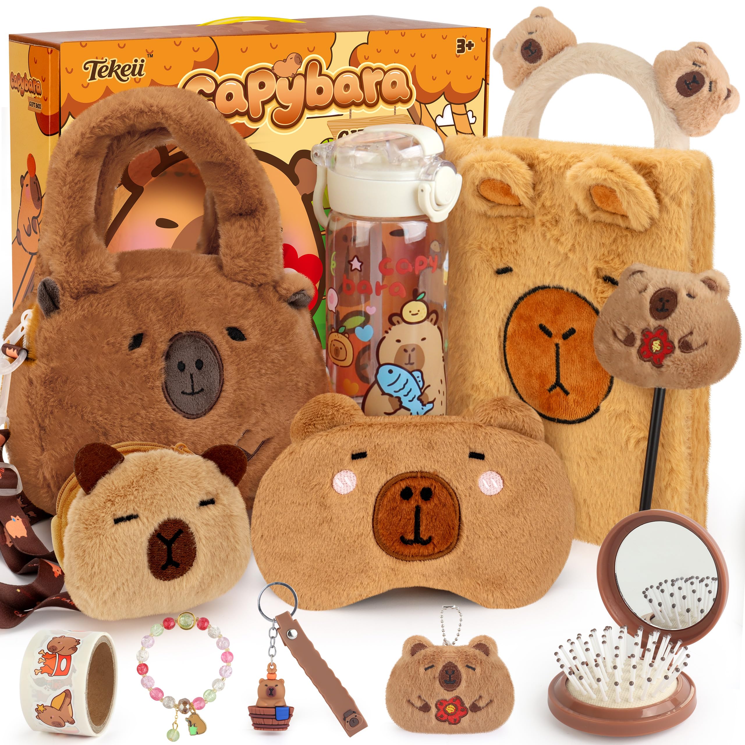 tekeii Capybara Gift Box, Cute Capybara Toy for Girls Kids Back to School Birthday Christmas Gifts from Shoulder Bag Coin Bag Water Bottle Keychain-picture-39