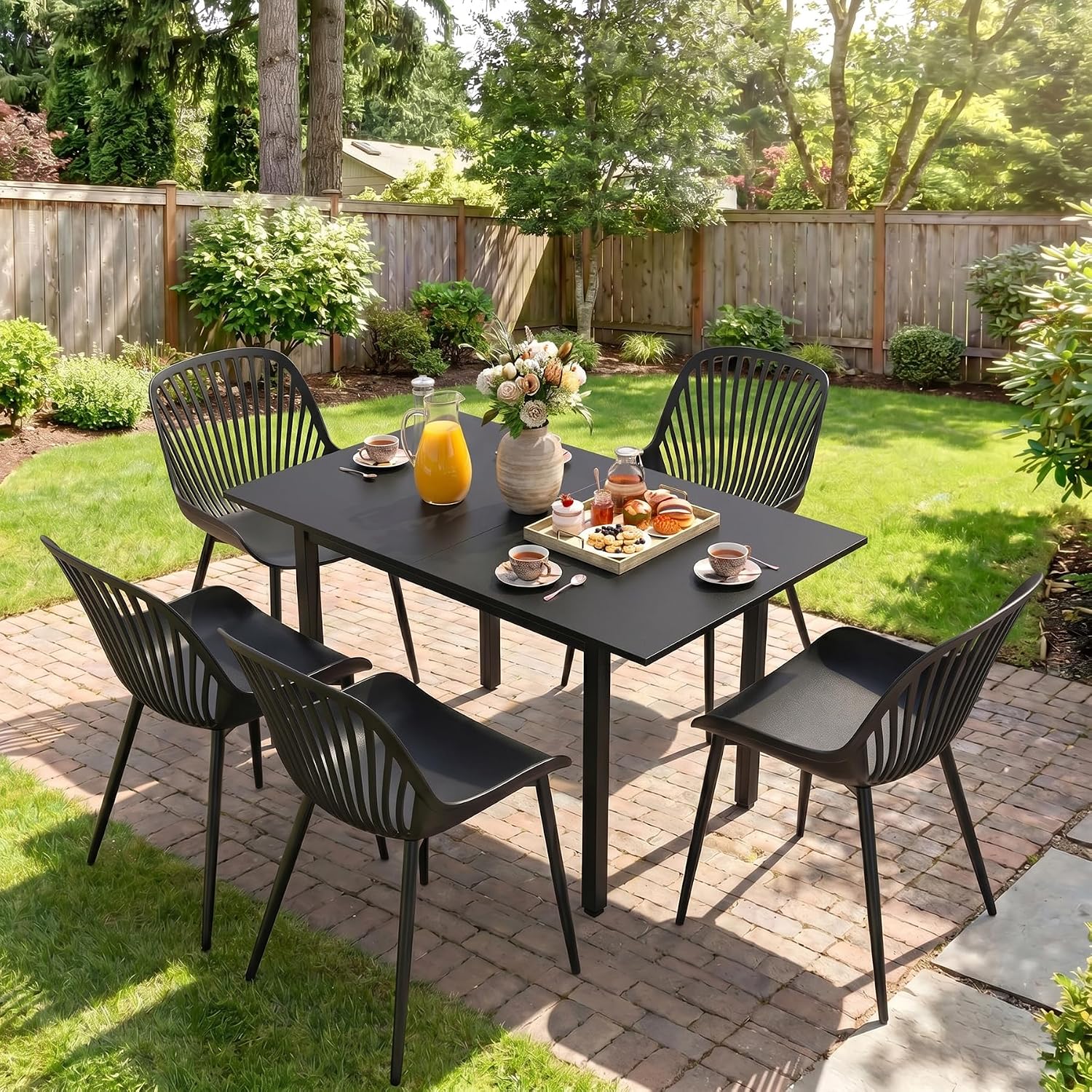 POWERSTONE Modern Dining Chairs Set of 4, Black Plastic Kitchen Chairs with Heavy Duty Metal Frame & Wide Seat, Industrial Shell Side Chairs for Dining Room, Kitchen, Office, Patio
