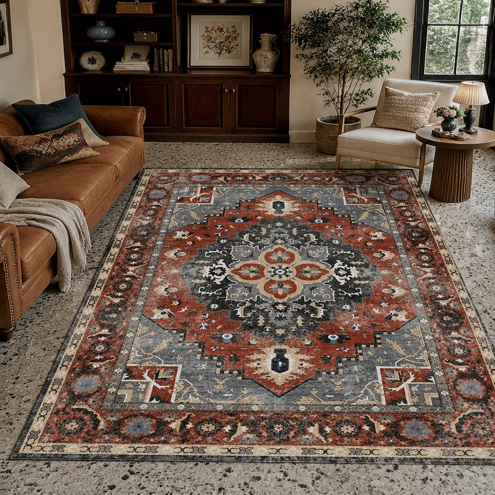 Tapis décoration maison intérieur salon beige gris 70 x 100 cm