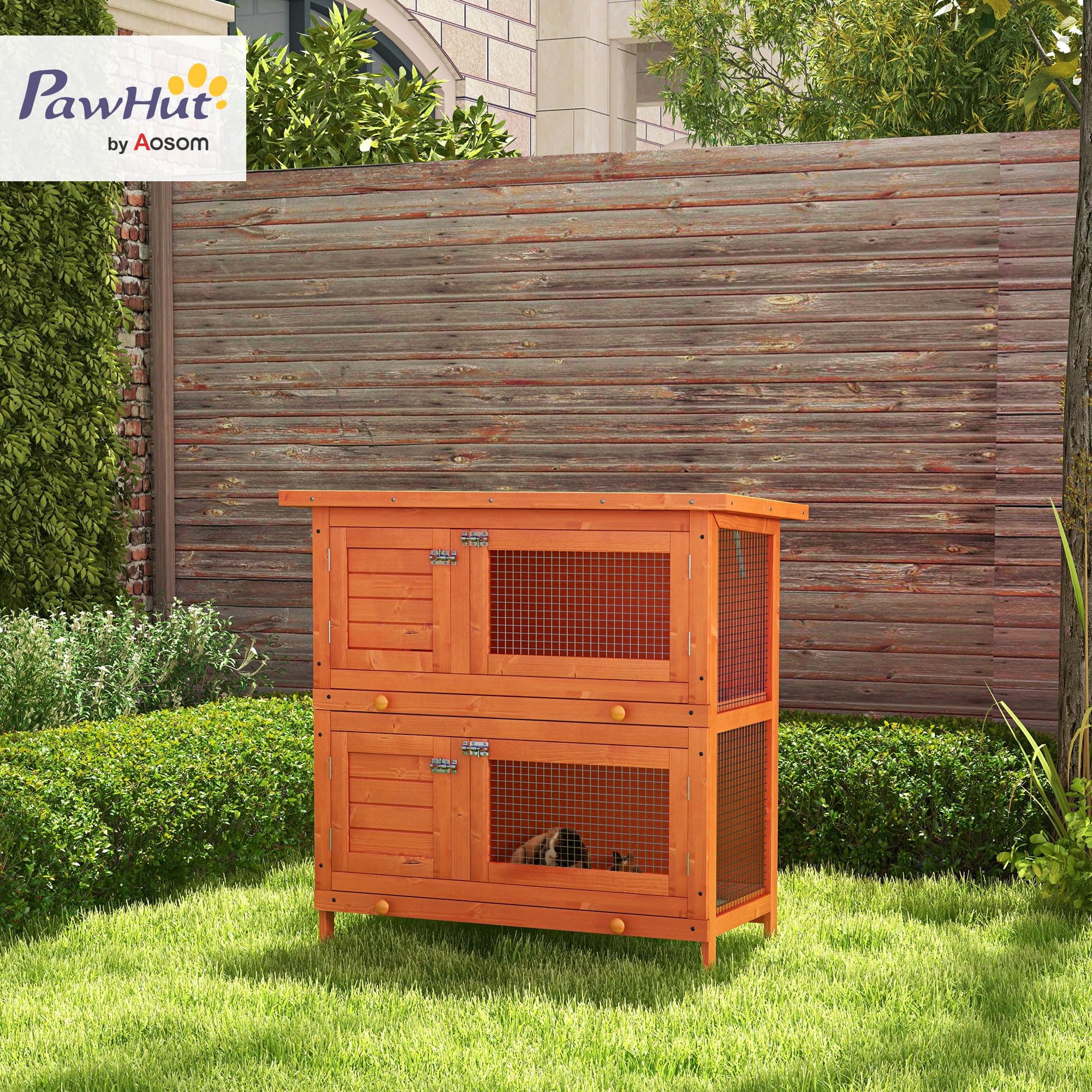 PawHut Gabbia per Conigli Conigliera da Esterno in Legno di Abete, 90x45x90cm