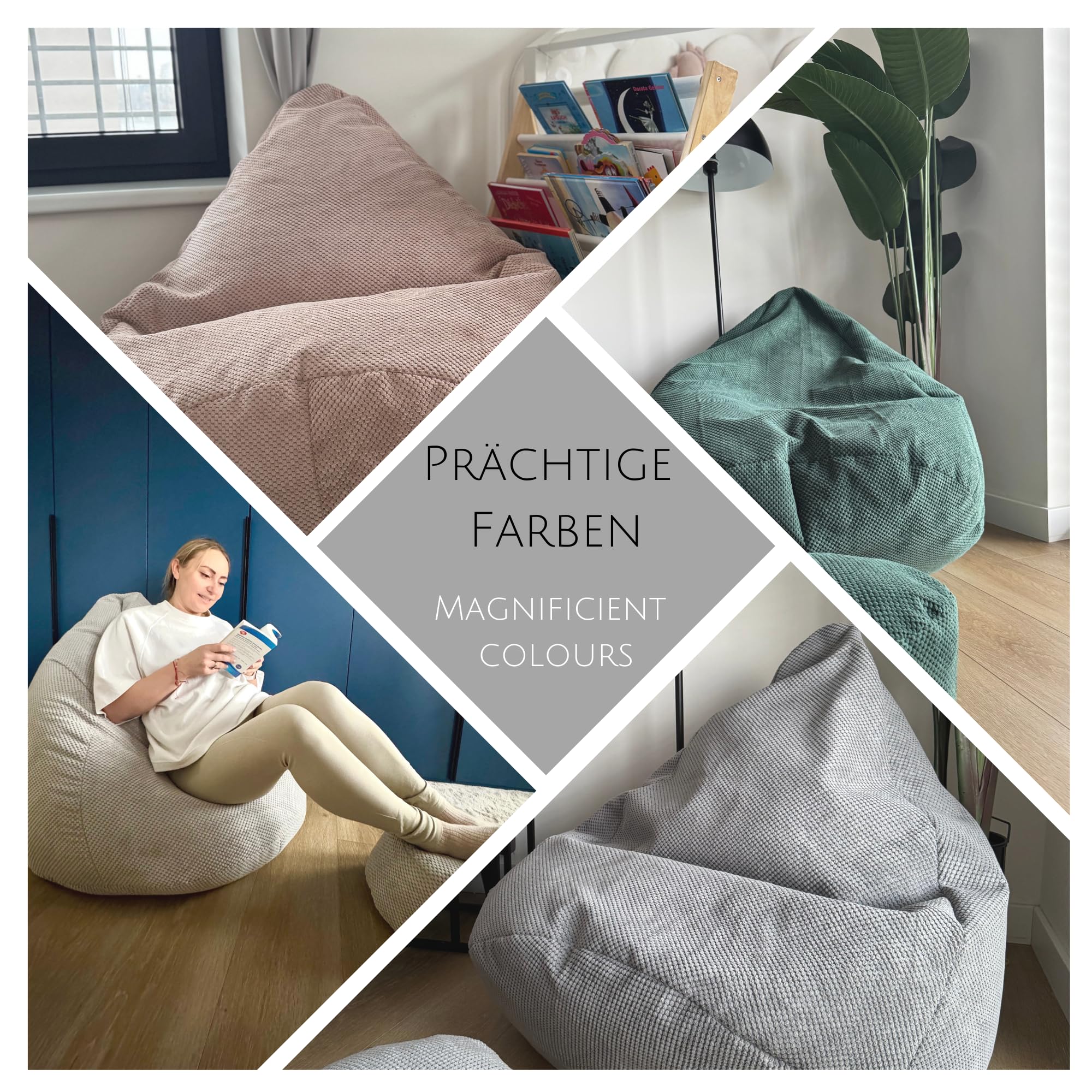 Sitzsack mit Hocker Puderrosa 95x95x120 cm - XXL Sitzsack Erwachsene mit Füllung - Schlafzimmer und Wohnzimmer Möbel - Samt Indoor Sitzsäcke - Bean Bag - Lounge Sessel