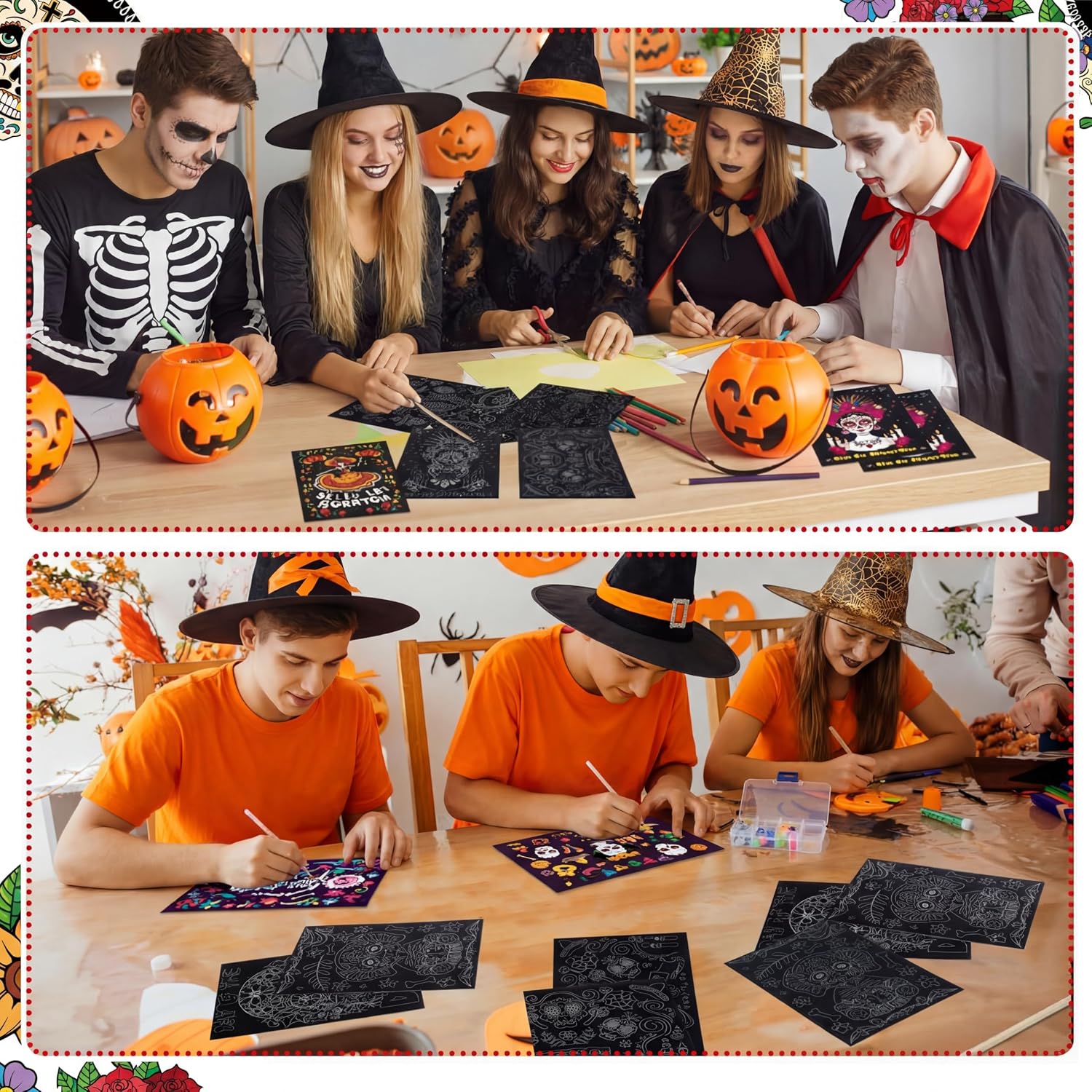 Marspark 24 Pcs Day of the Dead Scratch Paper Halloween Art Crafts Bulk image 5