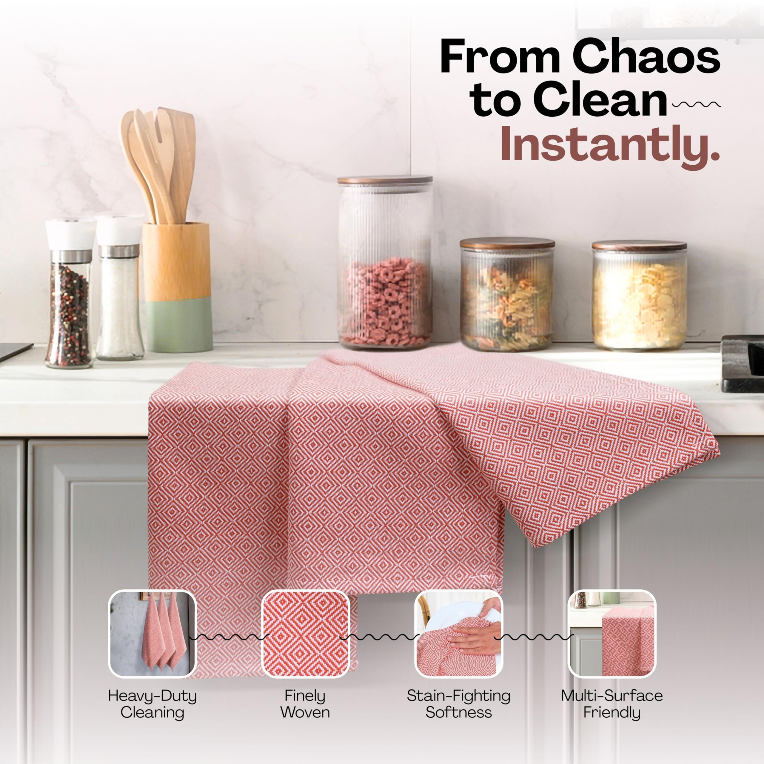 Strofinacci da cucina Rust (confezione da 12), 100% cotone, 40 x 66 cm, riutilizzabili, super assorbenti e ad asciugatura rapida, set di asciugamani con motivo a rombi, resistenti per