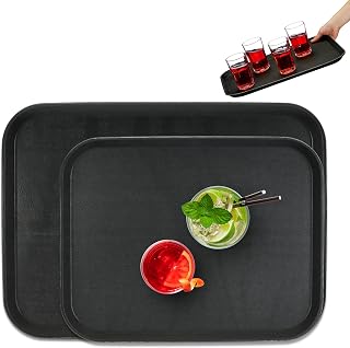 Relaxdays Serviertablett 2er Set, rutschfeste Oberfläche, eckiges Kellnertablett, Gastronomie, 46x35 & 56x41 cm, schwarz
